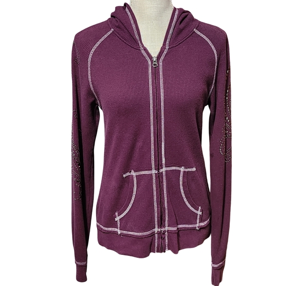 ARIAT Hoodie Sweatshirt Womens Large Purple Rhinestone Embellished Bling Y2K - Picture 2 of 11